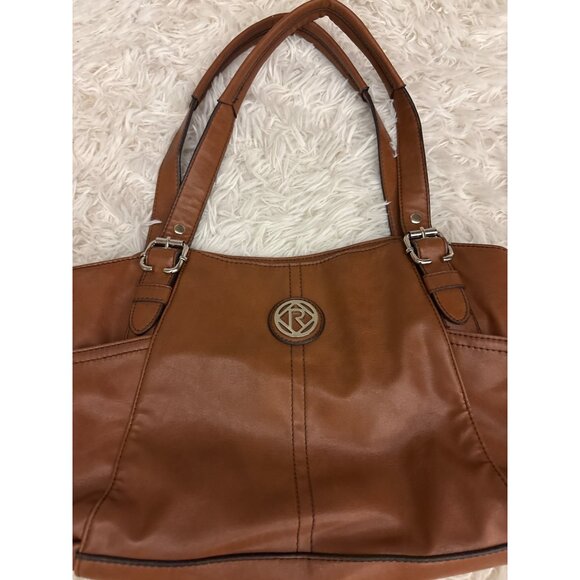 Relic By Fossil Brown Faux Leather Tote Bag With Outer Pockets & Silver Logo Acc - Picture 12 of 16